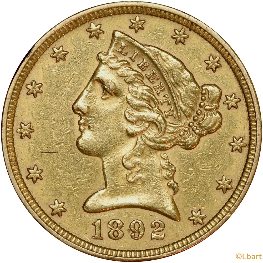 5 Dollar Liberty Head Eagle 1892 monnaies monde etats unis 5 dollar liberty head eagle 1892