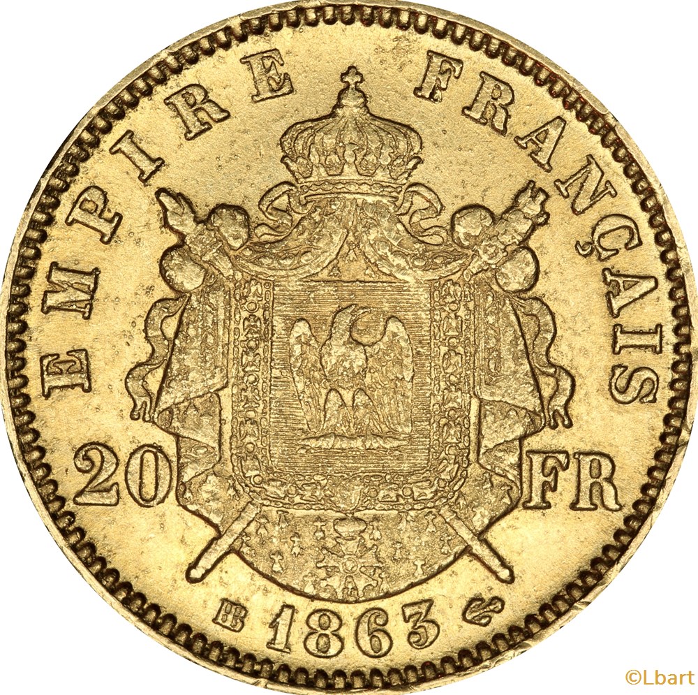 20 francs 1863 BB monnaies monde france 20 francs 1863 bb