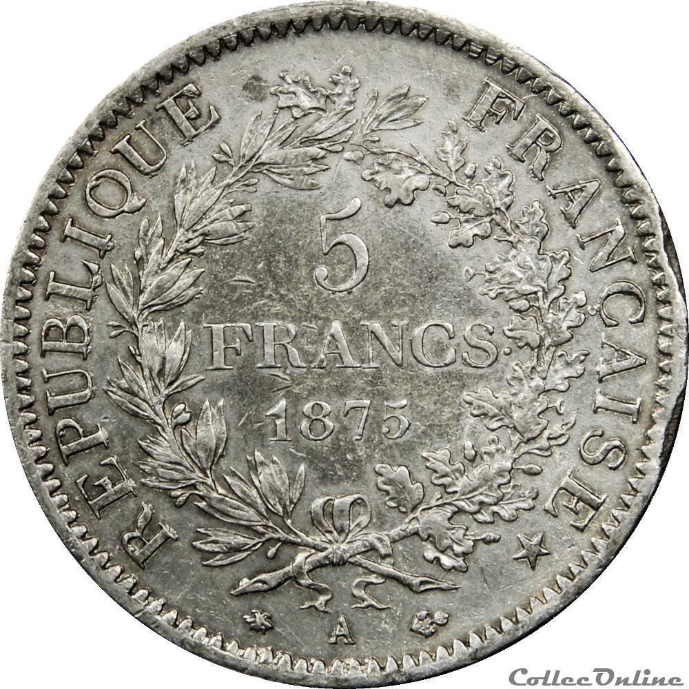 5 FRANCS HERCULE 1875 A _ AR5F-0016 monnaie france moderne 5 francs hercule 1875 a ar5f 0016