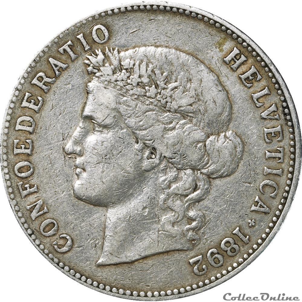 monnaies monde 5 francs suisse 1892 ar5f 0012