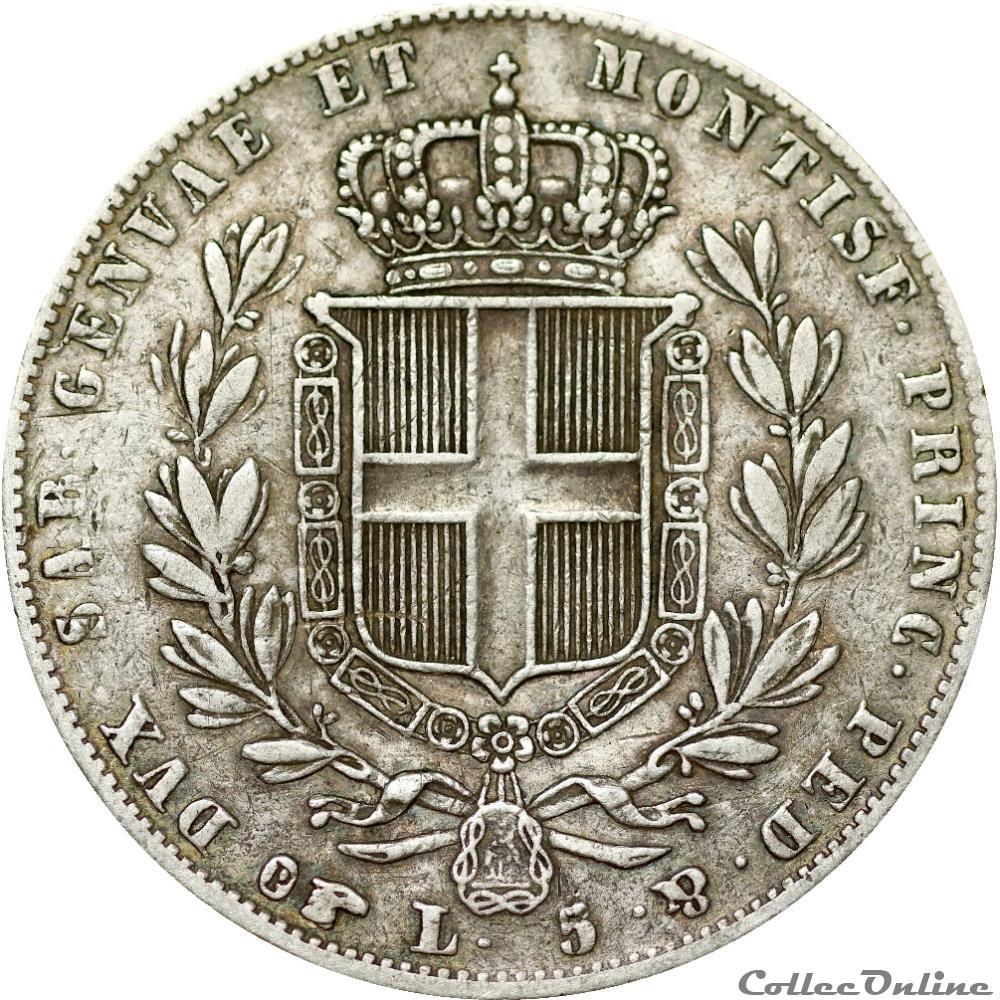 5 Lire 1839 Charles Albert SARDAIGNE Turin - AR5F-0031 monnaies monde italie 5 lire 1839 charles albert sardaigne turin ar5f 0031