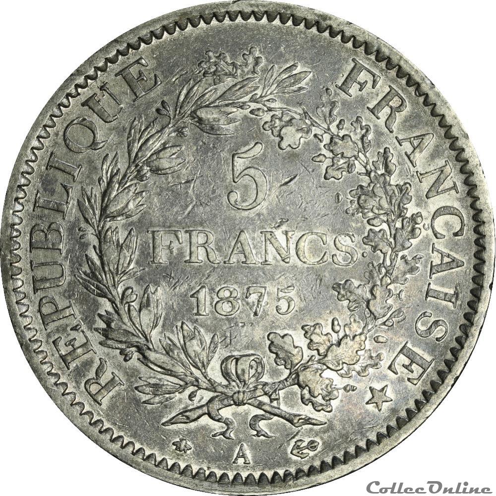 5 FRANCS HERCULE 1875 A _ AR5F-0006 monnaie france moderne 5 francs hercule 1875 a ar5f 0006