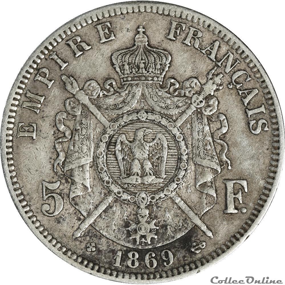 5 FRANCS NAPOLEON III 1869 BB _ AR5F-0011 monnaie france moderne 5 francs napoleon iii 1869 bb ar5f 0011
