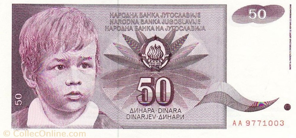 billet europe yougoslavie 50 dinara 1990