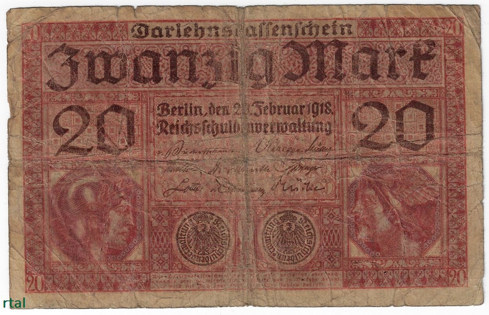 Billet 20 Mark 20.2.1918 TB+ P.57 Allemagne billets europe billet 20 mark 20 2 1918 tb p 57 allemagne
