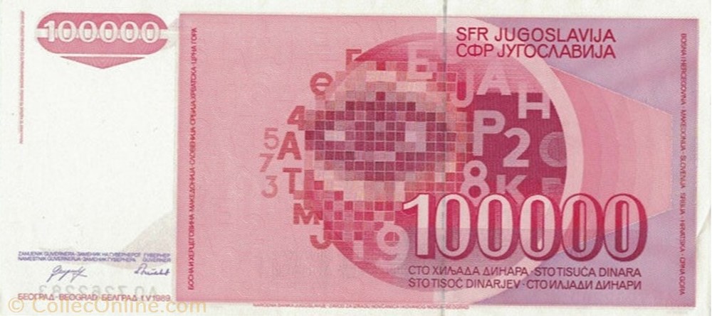 billet europe yougoslavie 100 000 dinara 1989