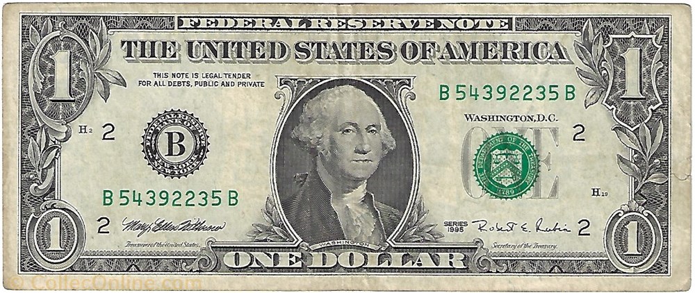 1 USD - 1995 - B billet amerique du nord etat uni 1 usd 1995 b