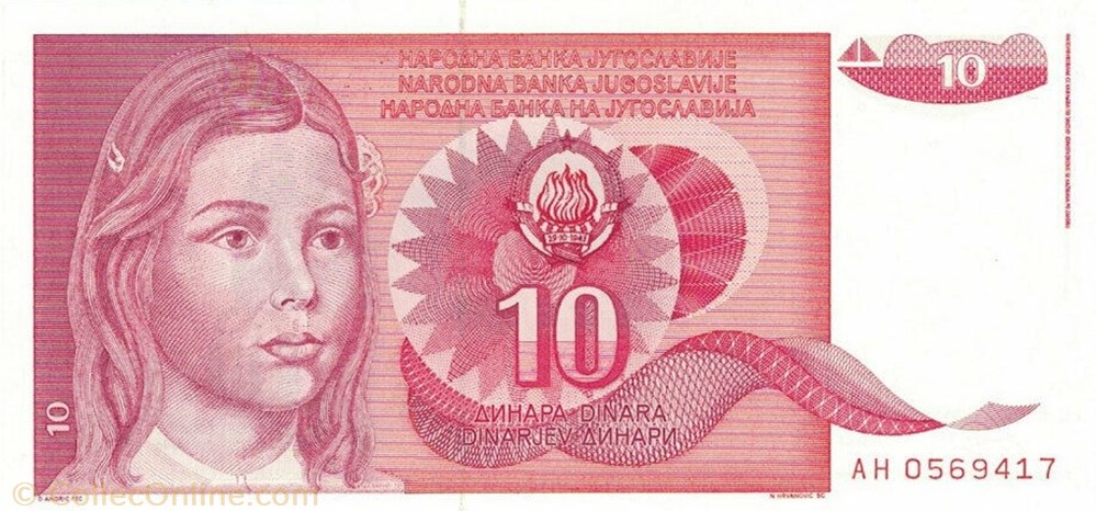 billet europe yougoslavie 10 dinara 1990