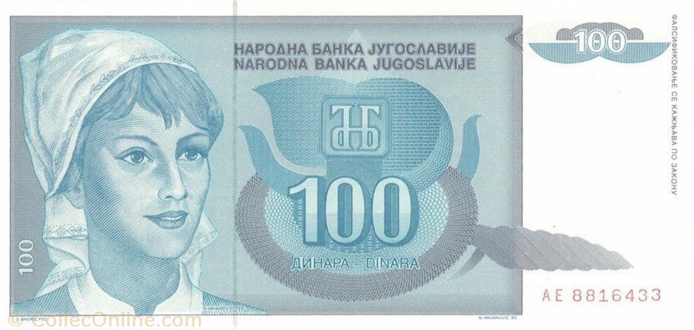 billet europe yougoslavie 100 dinara 1992