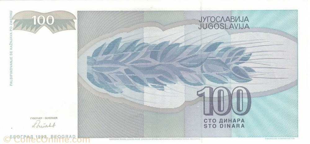 billet europe yougoslavie 100 dinara 1992