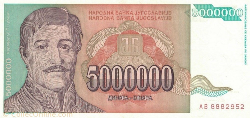 5.000.000 DINARA - 1993 billet europe yougoslavie 5 000 000 dinara 1993