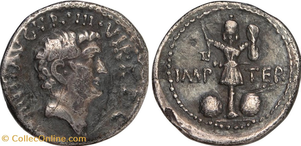 Marcus Antonius AR Denarius, trophy with curved sword and shield coins antique b roman republicain imperial marcus antonius ar denarius trophy with curved sword and shield