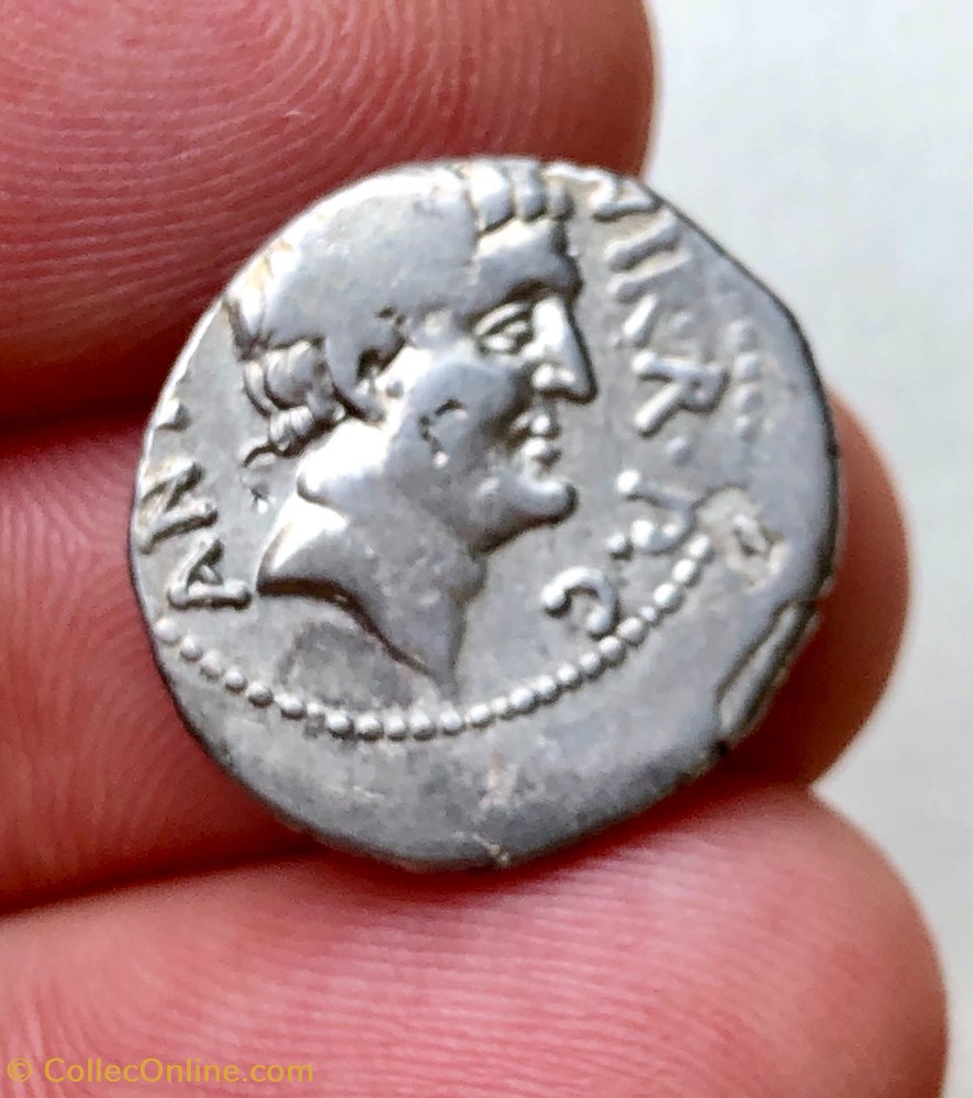 Marcus Antonius AR Denarius, trophy with two shields 4 coins antique b roman republicain imperial marcus antonius ar denarius trophy with two shields
