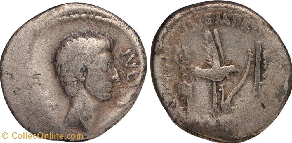 Gaius Octavius / Octavianus AR Denarius, quaestor designatus Tiberius Sempronius Graccus coins antique roman republican imperial gaius octavius octavianus ar denarius quaestor designatus tiberius sempronius graccus