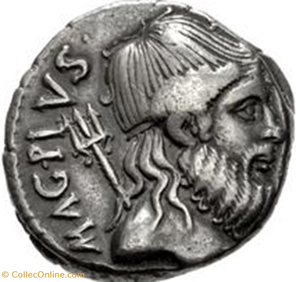 Sextus Pompeius AR Denarius, Neptune coins ancient to romans imperial and republican sextus pompeius ar denarius neptune