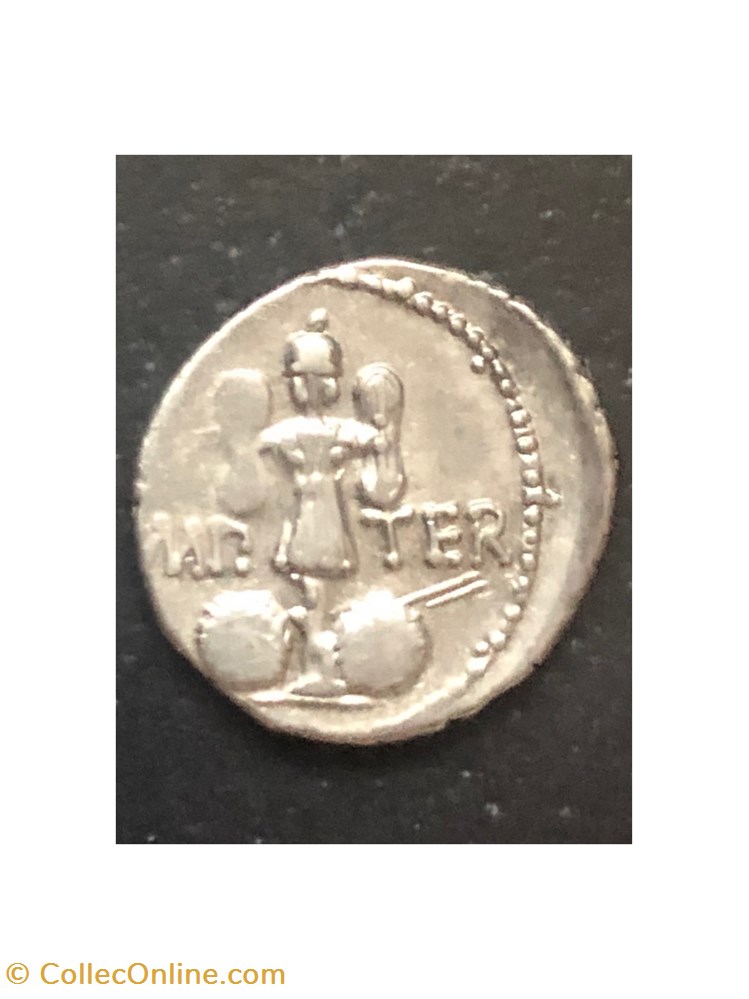 Marcus Antonius AR Denarius, trophy with two shields 2 coins antique b roman republicain imperial marcus antonius ar denarius trophy with two shields