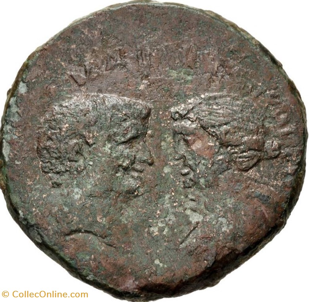 Marcus Antonius ACHAEA Æ 33 Sestertius (Δ), Fleet coinage coins ancient romans imperial and republican marcus antonius achaea 33 sestertius fleet coinage