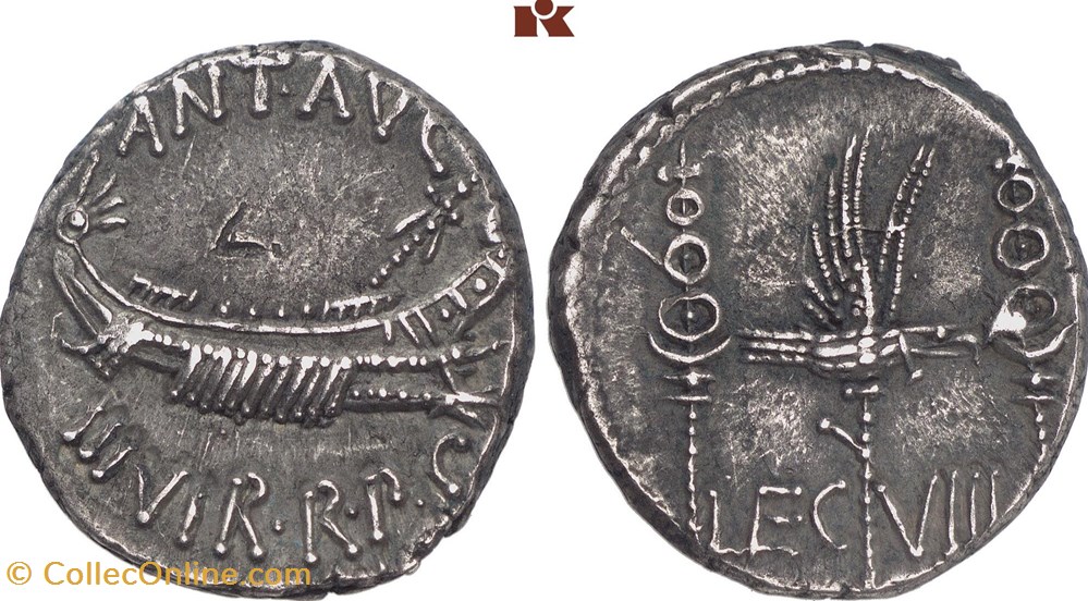 Marcus Antonius AR Denarius, Legio VIII Augusta coins ancient romans imperial and republican marcus antonius ar denarius legio viii augusta