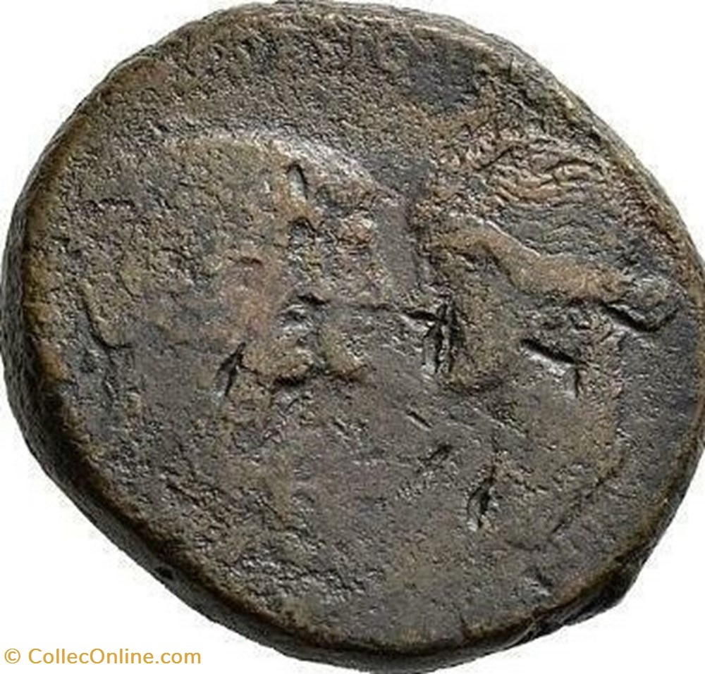 Marcus Antonius ACHAEA Æ Tressis (Γ), Fleet coinage 2 coins ancient romans imperial and republican marcus antonius achaea tressis fleet coinage