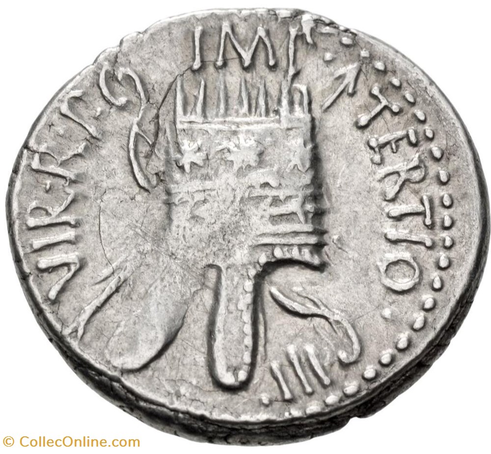 Marcus Antonius with Canidius Crassus in Armenia AR Denarius, Armenian tiara. coins ancient romans imperial and republican marcus antonius with canidius crassus in armenia ar denarius armenian tiara