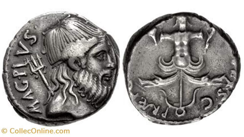 Sextus Pompeius AR Denarius, Neptune 3 coins ancient to romans imperial and republican sextus pompeius ar denarius neptune