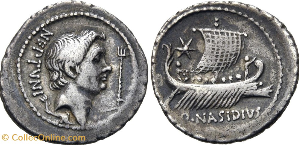 Sextus Pompeius AR Denarius AR, Cnaeus Pompeius Magnus, Q. Nasidius 3 coins ancient to romans imperial and republican sextus pompeius ar denarius ar cnaeus pompeius magnus q nasidius