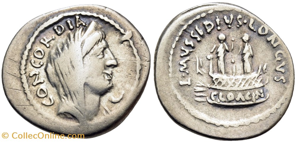 L. Mussidius Longus, 42 BC. Denarius - Concordia coins antique to roman republicain imperial l mussidius longus 42 bc denarius concordia