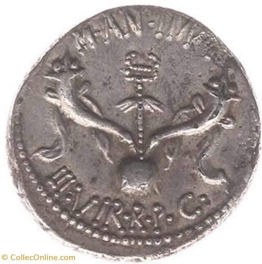 Marcus Antonius AR Denarius, M ANT IMP / III VIR R P C coins ancient romans imperial and republican marcus antonius ar denarius m ant imp iii vir r p c