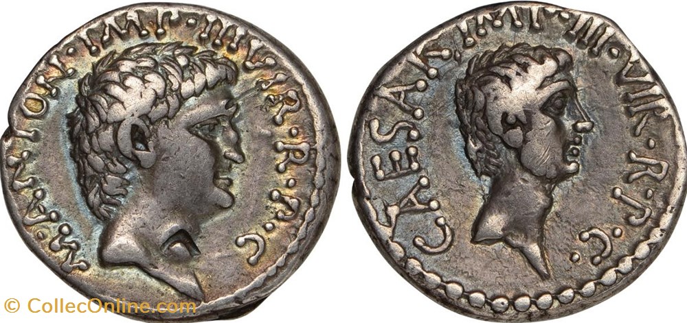 Marcus Antonius and Octavian - Crawford 528/2b RRR! 2 coins ancient romans imperial republican marcus antonius and octavian crawford 528 2b rrr