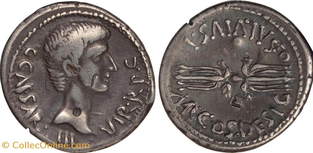 Gaius Octavius / Octavianus AR Denarius, Moneyer Q Salvius coins antique b to roman republicain imperial gaius octavius octavianus ar denarius moneyer q salvius