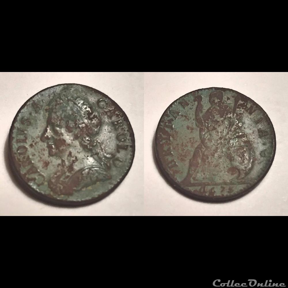 CHARLES II FARTHING coin world united kingdom charles ii farthing
