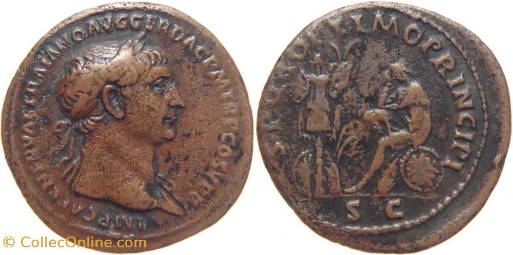 autre romaine 105 Trajan as au revers Dacie frappé à Rome monnaies antiquite av jc romaines republicaines imperiales autre romaine 105 trajan as au revers dacie frappe a rome