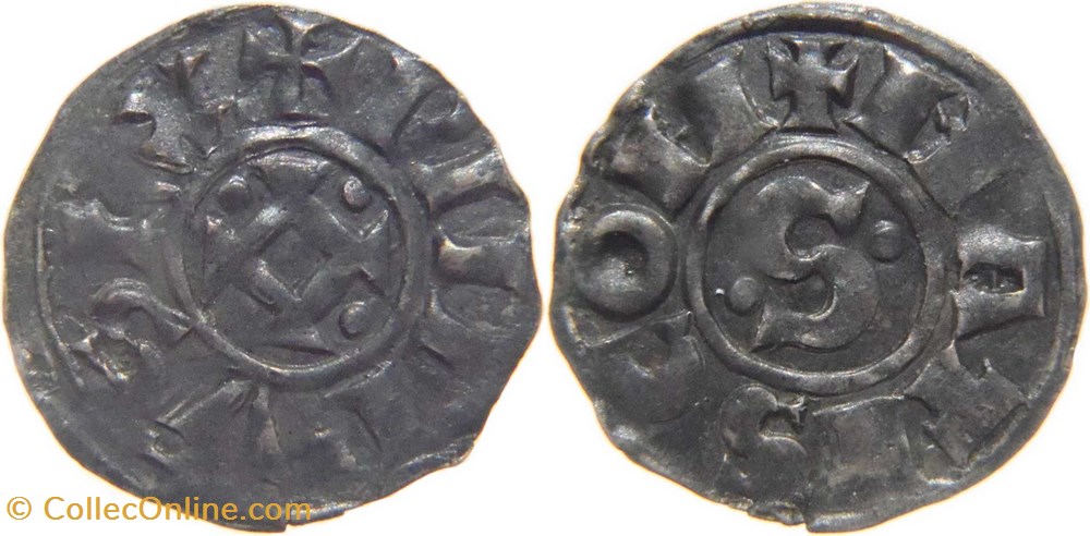 Mâcon 1137-1239 denier au "S" cantonné au nom de Philippe Ier variété 3 besans dans la croix monnaies europe medievale france feodales macon 1137 1239 denier au s cantonne au nom de philippe ier variete 3 besans dans la croix