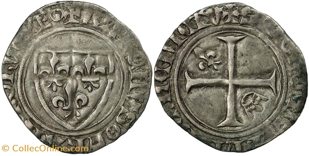 Mâcon 1390 à 1411 petit blanc dit "demi-guénar" 2è émission type 3 au nom de Charles VI monnaies europe medievale france royales macon 1390 a 1411 petit blanc dit demi guenar 2e emission type 3 au nom de charles vi