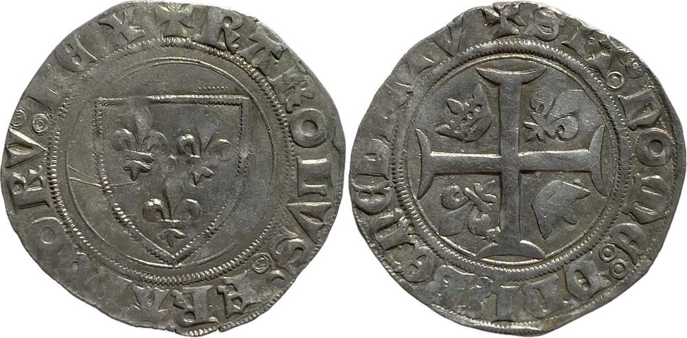 Chalon-sur-Saône 1413-1417 blanc à l'écu dit "guénar" émission ducale au nom de Charles VI monnaies europe medievale france feodales chalon sur saone 1413 1417 blanc a ecu dit guenar emission ducale au nom de charles vi