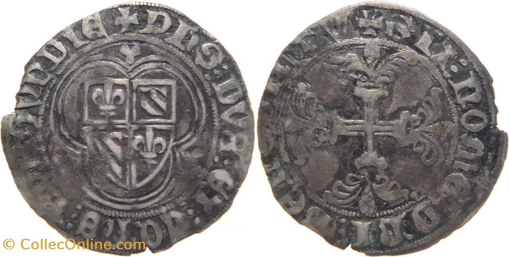 Cuisery 1422-1423 blanc à l'écu dans un trilobe variété au nom de Philippe-le-Bon monnaies france feodales cuisery 1422 1423 blanc a ecu dans un trilobe variete au nom de philippe le bon