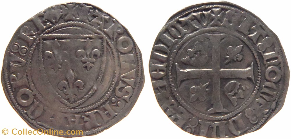Dijon 1389-1395 blanc à l'écu dit "guénar" 2è émission type 1 fauté au nom de Charles VI monnaies france royales dijon 1389 1395 blanc a ecu dit guenar 2e emission type 1 faute au nom de charles vi
