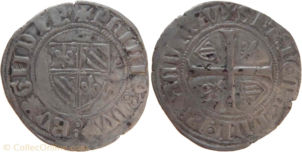 Auxonne 1391-1395 grand blanc type 1 fauté au nom de Philippe-le-Hardi monnaies europe medievale france feodales auxonne 1391 1395 grand blanc type 1 faute au nom de philippe le hardi