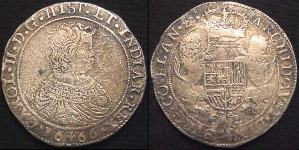 9/- Bruges 1666 piéfort double du ducaton de Charles II (Carlos II) d'Espagne monnaies europe medievale pays bas espagnols 9 bruges 1666 piefort double du ducaton de charles ii carlos ii espagne