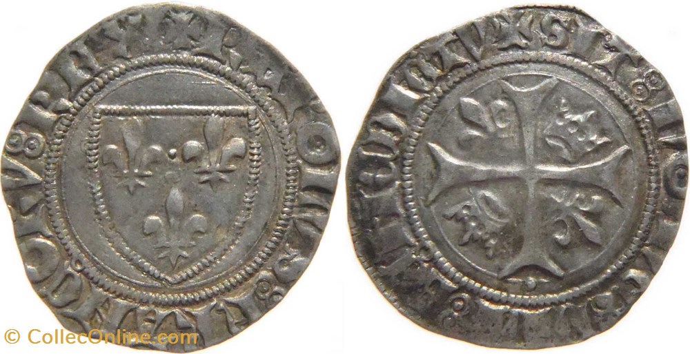 Mâcon 1417-12 à 1418-02 blanc dit "guénar" 6è émission type 1 Jean-sans-Peur au nom de Charles VI monnaies europe medievale france feodales macon 1417 12 a 1418 02 blanc dit guenar 6e emission type 1 jean sans peur au nom de charles vi