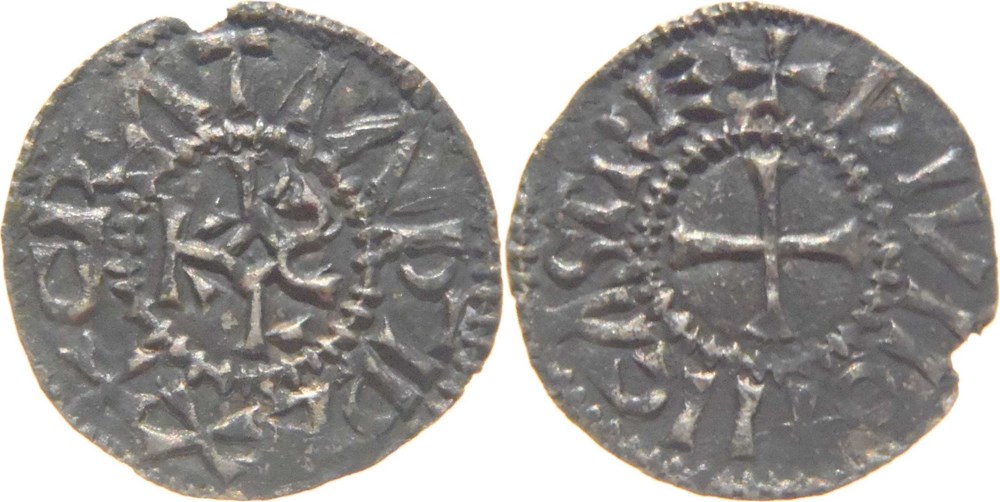 Dijon 864-875 denier au nom de Charles II le chauve "Ƨ" rétro à l'avers monnaies europe medievale france carolingiennes dijon 864 875 denier au nom de charles ii le chauve retro a avers