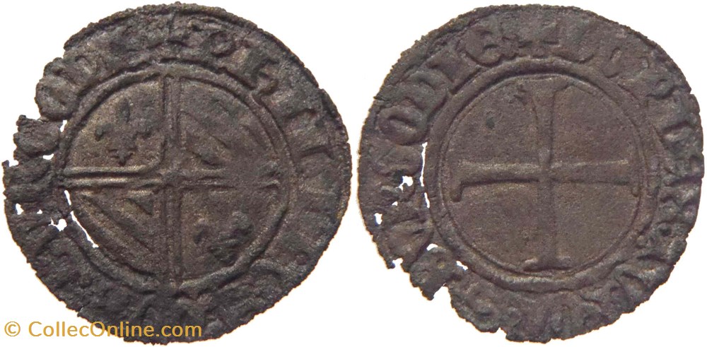 Saint Laurent-lès-Chalon 1421 double tournois type 1 au nom de Philippe-le-Bon monnaies france feodales saint laurent les chalon 1421 double tournois type 1 au nom de philippe le bon