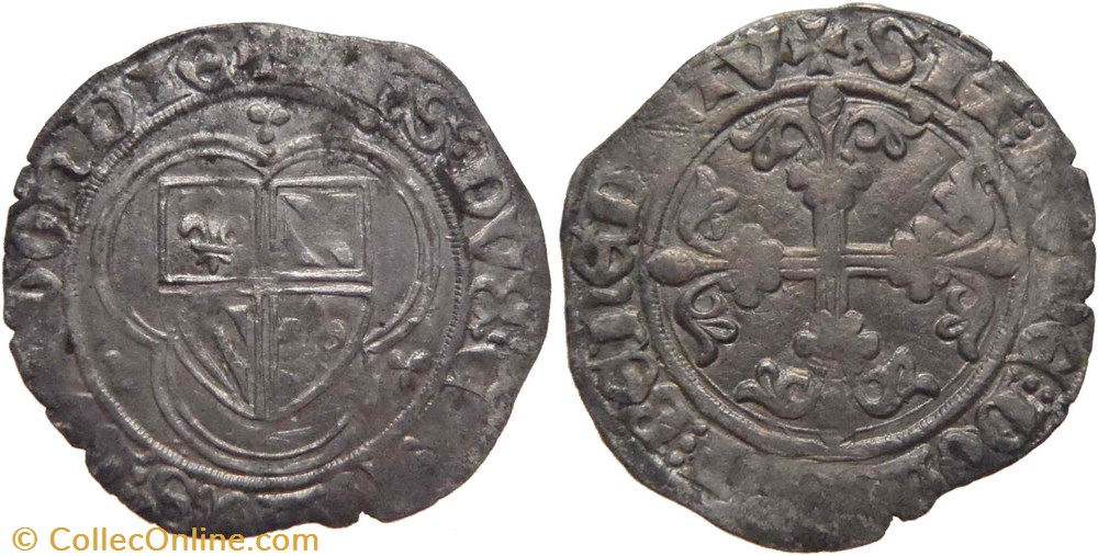 Chaussin 1422-1423 blanc à l'écu dans un trilobe au nom de Philippe-le-Bon monnaies europe medievale france feodales chaussin 1422 1423 blanc a ecu dans un trilobe au nom de philippe le bon