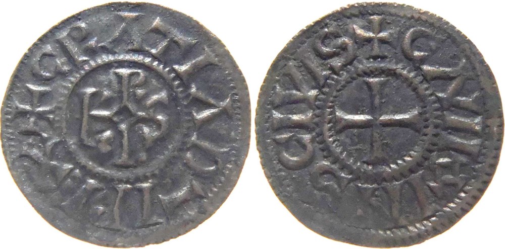 monnaies europe medievale france carolingiennes chalon sur saone 864 875 denier gratia dei au monogramme de charles ii le chauve