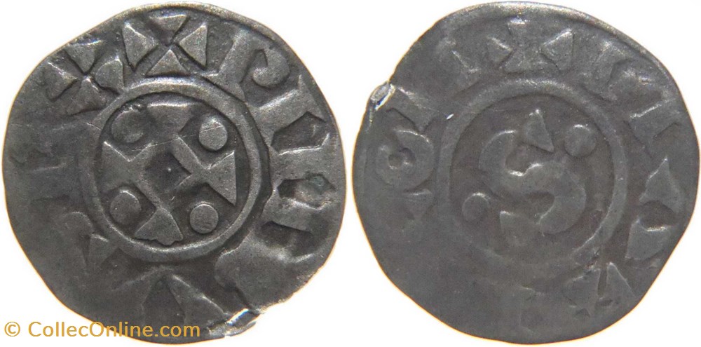 Mâcon 1137-1239 denier au "S" cantonné au nom de Philippe Ier variété fautée PIIIbVS monnaies europe medievale france feodales macon 1137 1239 denier au s cantonne au nom de philippe ier variete fautee piiibvs