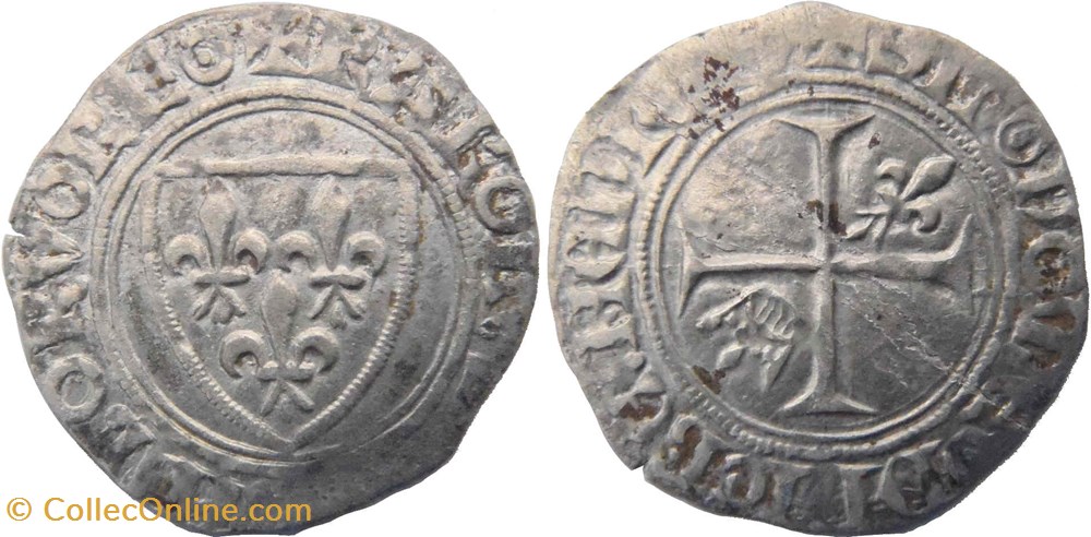 Mâcon 1390 à 1411 petit blanc dit "demi-guénar" 2è émission type 3 au nom de Charles VI variété monnaies france royales macon 1390 a 1411 petit blanc dit demi guenar 2e emission type 3 au nom de charles vi variete