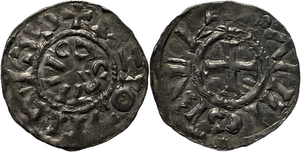 6/- Scodingue (comté de) Salins-les-Bains ou Lons-le-Saunier denier anonyme ex 4 monnaies europe medievale france feodales 6 scodingue comte de salins les bains ou lons le saunier denier anonyme ex 4
