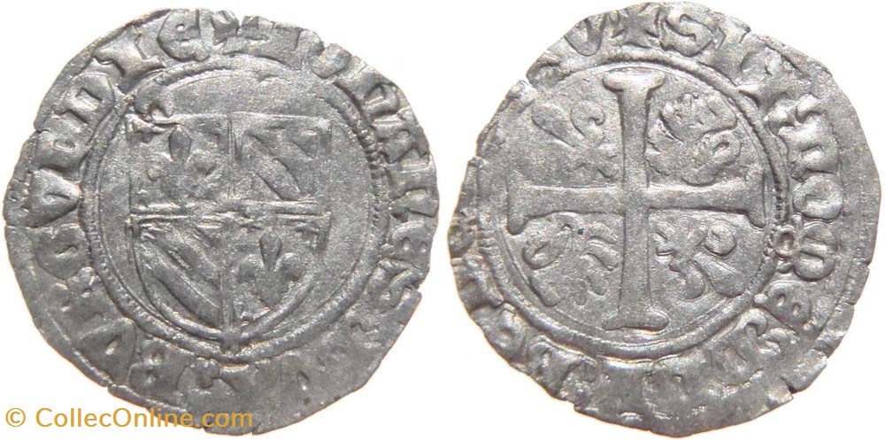 monnaies france feodales cuisery 1416 1417 grand blanc au croissant sous i de bvrgvndie variete pour la duchesse marguerite