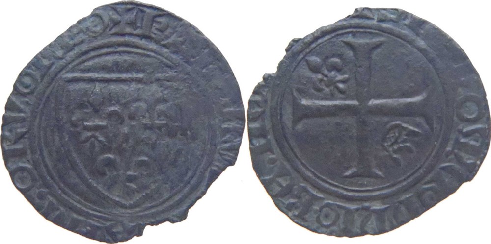 Mâcon 1390 à 1411 petit blanc dit "demi-guénar" 2è émission type 3 au nom de Charles VI autre ex. monnaies europe medievale france royales macon 1390 a 1411 petit blanc dit demi guenar 2e emission type 3 au nom de charles vi autre ex