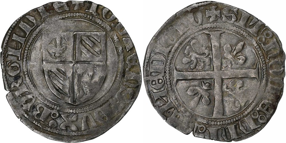 Auxonne 1404-1406 grand blanc variété doublement fauté au nom de Jean-sans-Peur monnaies europe medievale france feodales auxonne 1404 1406 grand blanc variete doublement faute au nom de jean sans peur